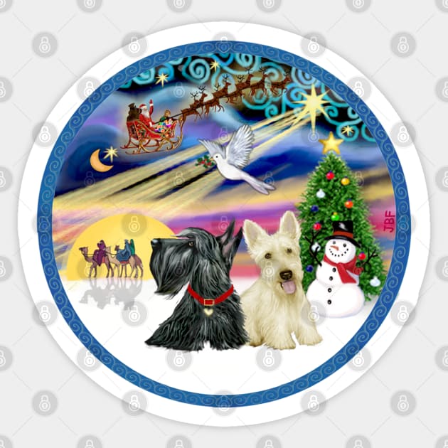 "Christmas Magic" with Two Scottish Terriers Sticker by Dogs Galore and More